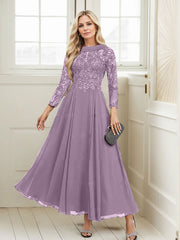 A-Line Scoop Neck Ankle-Length Chiffon Mother Of The Bride Dresses With Lace