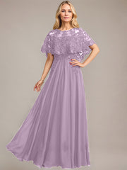 A-line Scoop Illusion Floor-Length Lace Chiffon Mother of the Bride Dress With Sequins