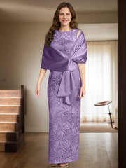 Sheath/Column Scoop Neck Floor-Length Lace/Silk Like Satin Mother Of The Bride Dresses