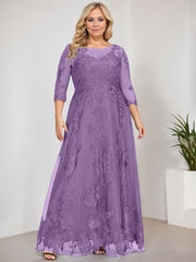 A-line Scoop Illusion Floor-Length Tulle Lace Mother of the Bride Dress With Sequins