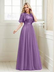 A-Line Short Sleeve Embroidery Mother Of The Bride Dress