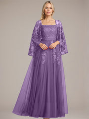 A-line Square Floor-Length Tulle Lace Sequin Mother of the Bride Dress