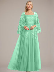 A-line Square Floor-Length Tulle Lace Sequin Mother of the Bride Dress