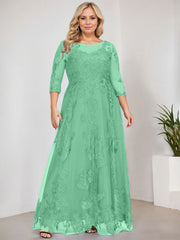 A-line Scoop Illusion Floor-Length Tulle Lace Mother of the Bride Dress With Sequins
