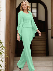 Jumpsuit/Pantsuit Scoop Neck Chiffon Mother Of The Bride Dresses With Lace