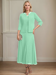 Separates A-line Scoop Tea-Length Chiffon Mother of the Bride Dress With Sequins Beading