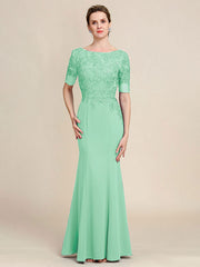 Grey Blue Mermaid Floor Length Chiffon Mother of Bride Dress With Appliques