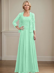 A-Line Square Neckline Chiffon Mother Of The Bride Dresses With Lace
