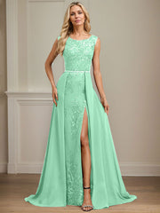 Sheath/Column Scoop Illusion Floor-Length Detachable Chiffon Lace Mother of the Bride Dress With Sequins Beading