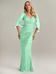 Mermaid V-Neck Floor-Length Chiffon Mother of the Bride Dress