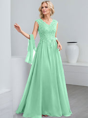 A-Line V-Neck Sleeveless Chiffon Mother Of The Bride Dresses With Lace