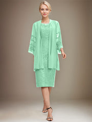 Sheath/Column Scoop Knee-Length Lace Mother of the Bride Dress With Sequins Beading