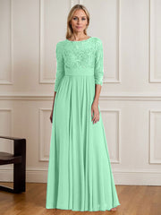 A-Line Scoop Floor-Length Sequins Chiffon Mother of the Bride Dress
