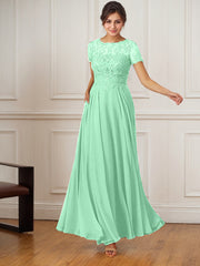 A-Line Boat-Neck Floor-Length Sequins Chiffon Mother of the Bride Dress
