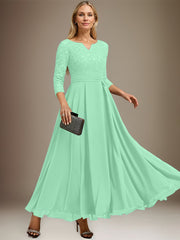 A-line V-Neck Ankle-Length Chiffon Lace Mother of the Bride Dress With Rhinestone