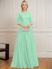 A-line Scoop Floor-Length Lace Chiffon Mother of the Bride Dress With Crystal Brooch Sequins