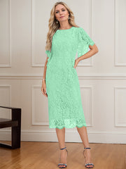 Sheath/Column Scoop Knee-Length Lace Mother of the Bride Dress