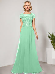 A-line Scoop Illusion Floor-Length Lace Chiffon Evening Dress With Sequins