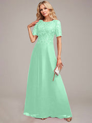 A-Line Round Neck Sequin Mother of Bride Dress With Appliques
