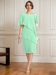 Sheath/Column Asymmetrical Knee-Length Chiffon Mother of the Bride Dress With Sequins Beading