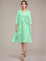 A-line Scoop Knee-Length Chiffon Mother of the Bride Dress With Beading
