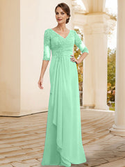 Sheath/Column V-Neck Chiffon Mother Of The Bride Dresses With Appliques Lace