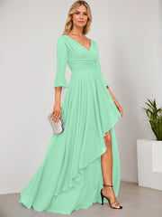 A-line V-Neck Floor-Length Chiffon Mother of the Bride Dress With Cascading Ruffles