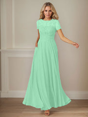 A-Line Boat-neck Sequins Chiffon Mother of the Bride Dress