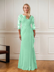 A-Line Floor-Length Scoop Chiffon Mother of Bride Dress