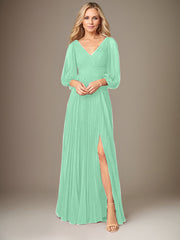 A-Line V-Neck Floor-Length Chiffon Mother of the Bride Dress
