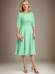 A-line Scoop Knee-Length Lace Chiffon Mother of the Bride Dress
