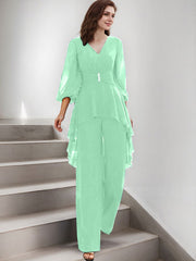 Jumpsuit/Pantsuit Puff Slevees Chiffon Mother Of The Bride Dresses