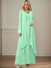 Elegant V-Neck Long Sleeves Floor-Length Mother Of The Bride Dresses WithWrap