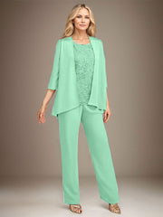 Stormy 3 Piece Long Mother of the Bride Pant Suits with Appliques