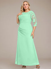 A-line Scoop Floor-Length Chiffon Lace Mother of the Bride Dress With Sequins Beading Pleated