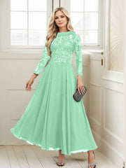 A-Line Scoop Neck Ankle-Length Chiffon Mother Of The Bride Dresses With Lace