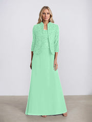 Sheath/Column Square Neck Floor-Length Chiffon Mother of the Bride Dress