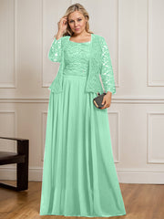 A-line Square Floor-Length Lace Chiffon Mother of the Bride Dress With Sequins