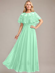 A-line Scoop Illusion Floor-Length Lace Chiffon Mother of the Bride Dress With Sequins