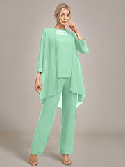 Navy Long Sleeves 3 Pieces Mother of the Bride Pant Suits