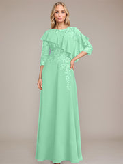 A-line Scoop Illusion Floor-Length Chiffon Lace Mother of the Bride Dress With Ruffle Sequins Beading