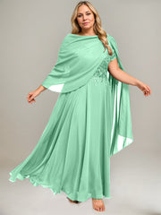 A-line V-Neck Illusion Ankle-Length Lace Chiffon Mother of the Bride Dress With Sequins