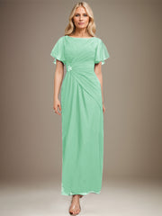 A-line Scoop Ankle-Length Chiffon Mother of the Bride Dress With Beading Pleated