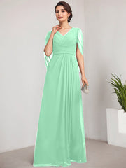 A-line V-Neck Floor-Length Chiffon Mother of the Bride Dress With Pleated