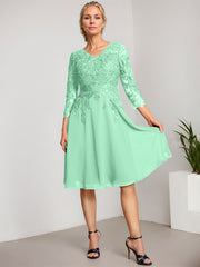 A-line V-Neck Knee-Length Lace Chiffon Mother of the Bride Dress With Sequins