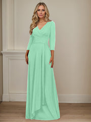 A-Line V-Neck Floor-Length Chiffon Mother of the Bride Dress