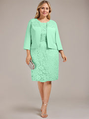 Sheath/Column Scoop Knee-Length Chiffon Lace Mother of the Bride Dress With Beading