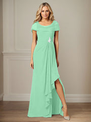 Dark Navy A-Line Side Slit Chiffon Dress Mother of the Bride Dress