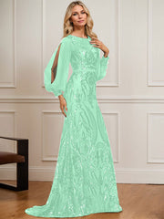 Trumpet/Mermaid Boat Neck Illusion Sweep Train Chiffon Sequin Evening Dress