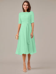 A-Line Boat-neck Pleated Chiffon Mother of the Bride Dress